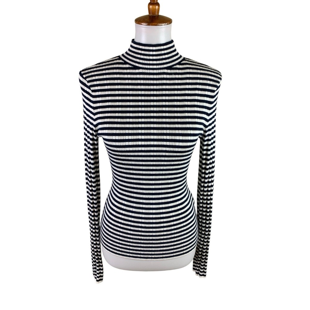Abercrombie Fitch Navy White Striped Ribbed Turtleneck Preppy Y2K Old Money S